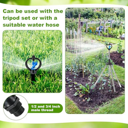 Funnymoom 4 Pcs Lawn Sprinklers for Yard Impact Sprinkler Head on Tripod Base Brass Head 1/2 Inch Zinc Impact Sprinkler Rotating Adjustable Metal Tripod in 18-36-inch Heavy Duty for Large Garden