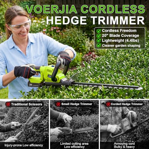 Hedge Trimmer Cordless, 20-Inch for Bushes, 2 Batteries, Lightweight Design
