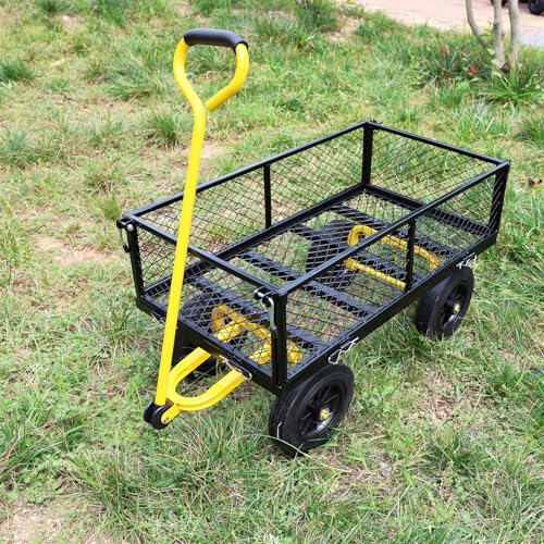 Wagon with Removable Sides - Farm, Warehouse & Garden Dump Cart - Solid Yellow+Black Wheels - color: Yellow+black Solid Wheels