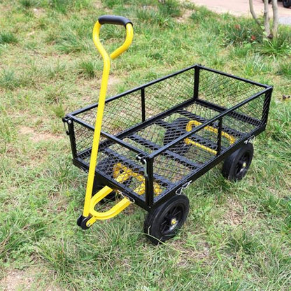 Wagon with Removable Sides - Farm, Warehouse & Garden Dump Cart - Solid Yellow+Black Wheels - color: Yellow+black Solid Wheels