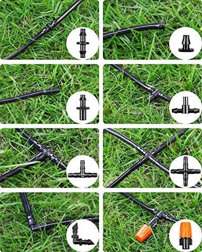 Drip Irrigation Fittings Kit for 1/4 Inch Tubing, 260 Pcs 1/4" Drip Line Barbed Connectors - 85 Couplings, 55 Tees, 10 Nozzles, 10 Nozzle Tees, 25 Single barbs, 25 Elbows, 25 Plugs, 25 Crosses - size: 4/7mm Drip Fittings Set-260P