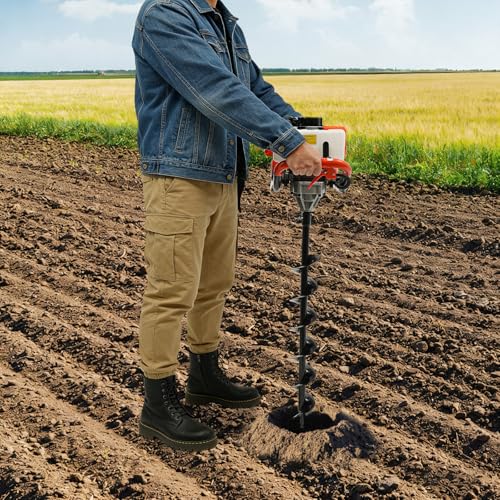 52CC Gas Powered Post Hole Digger, 3 Auger Bits (4", 6", 8") - color: 52CC,1.98HP