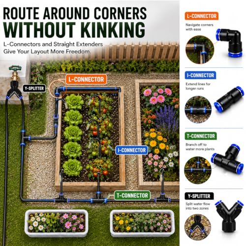 5/16" Drip Irrigation System 100 ft for with 20-Pcs 360° Adjustable Copper Nozzles for Garden, Automatic Misting Watering Sprinkler System Raised Beds, Greenhouse (100ft+20 nozzles) - size: 100ft+20 nozzles