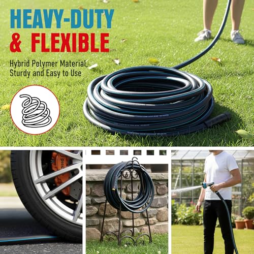 Garden Hose 35 ft x 5/8" with Nozzle, Water Hose Heavy Duty Flexible, Lightweight Kink-less Hybrid Hose with Swivel Handle, Male to Female Fittings (Blue, 35FT) - color: Blue, size: 35ft