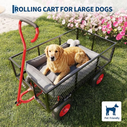 Garvee Steel Garden Cart Wagon,900 Lbs Wheelbarrow Yard Cart-Black&Red - color: Black Red, size: 900lbs