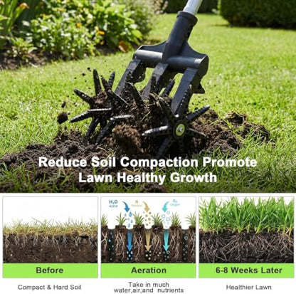 Lightweight Rotary Cultivator Garden Rotary Tiller with Anti-Slip Grip | Adjustable Steel Poles | Hand Tiller for Reseeding Grass Lawn or Soil Mixing Tiller Total Length 68.9 Inch