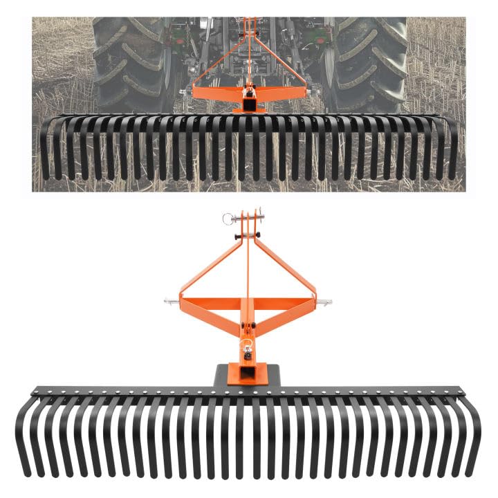 KUAFU 60 in Landscape Rake Compatible with Category-1 Tractor 3 Point - style: Orange
