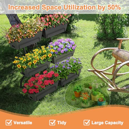 Vertical Raised Garden Bed for Gardening 6 Garden Planter Boxes with Legs - color: Gray