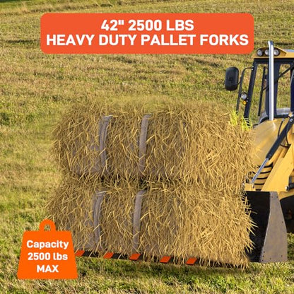 Garvee Clamp on Debris Forks for 48" Bucket, 2500 LBS Pallet Fork