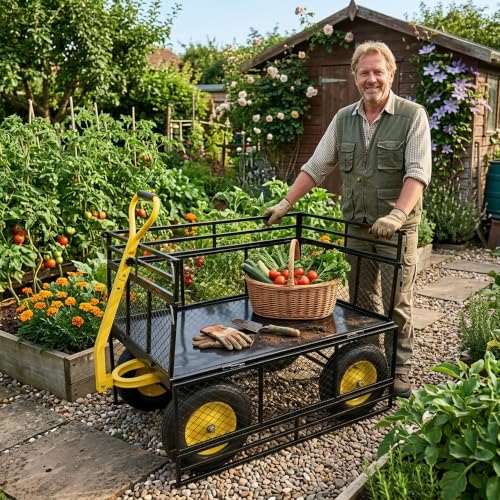 Steel Garden Cart Heavy Duty 1400 lbs with Removable Mesh Sides