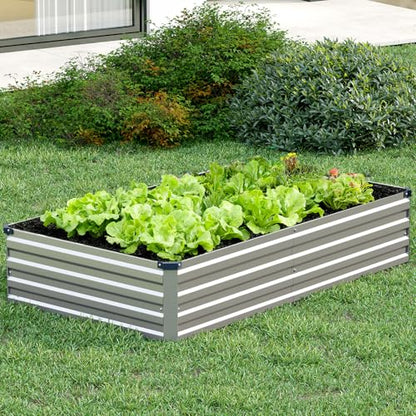 Vengarus 2PCS 8x2x1ft Galvanized Raised Garden Beds Kit,Planter Box Silver - color: Silver, size: 8x2x1FT(2PCS)