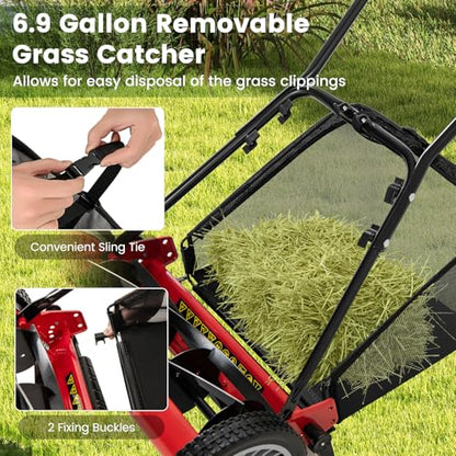 IRONMAX 16 Inch 5-Blade Push Reel Mower, Removable Grass Catcher, Red - color: Red, size: 16 Inch