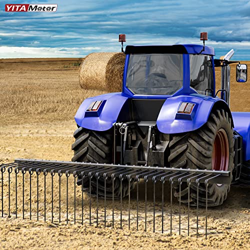 YITAMOTOR 72" Tow Behind Landscape Rake, 3 Point Pine Straw Rake for CAT 1 - size: 72 Inch - Black