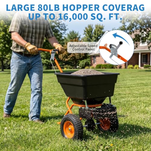 Push Lawn Spreader with 100lb Large Capacity, 12ft Broadcast Width