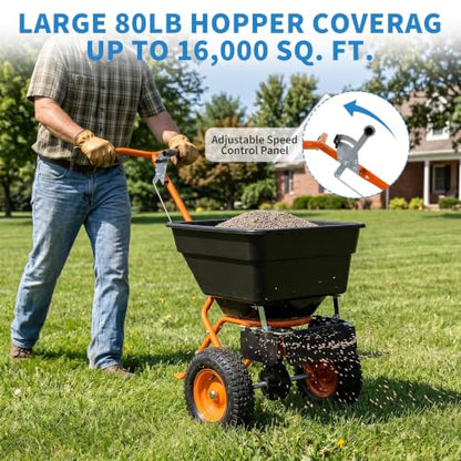Push Lawn Spreader with 100lb Large Capacity, 12ft Broadcast Width