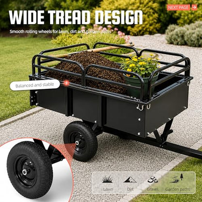 ALMULOO Heavy Duty Trailer Dump Cart Universal 750LBS 15 Cu.Ft Tow Behind