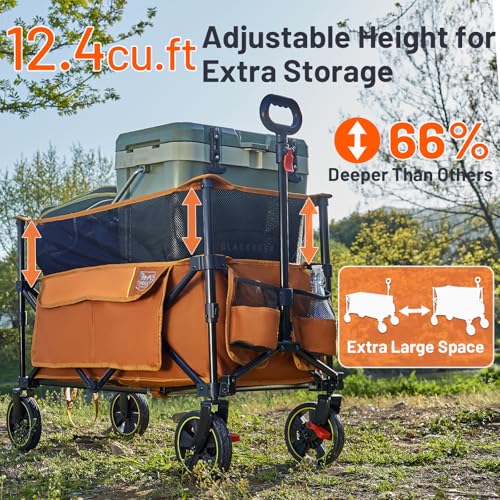 Timber Ridge 350L Extra Large Collapsible Folding Wagon Carts with Brake - color: Orange, size: 350L