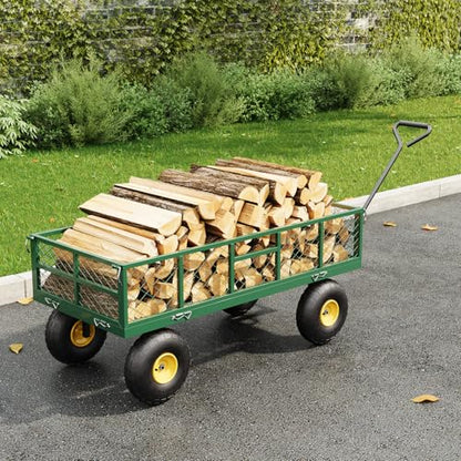 Garden Dump Cart with Removable Sidewalls, 900 LBS Heavy Duty Steel Dump Wagon with 180° Swivel Handle & 10-inch Tires, Yard Cart Utility Wheelbarrow for Backyard Farm, Green