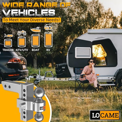 LOCAME Adjustable Trailer Hitch, Fits 2-Inch Receiver, 6-Inch Drop/Rise Aluminum Drop Hitch,12,500 LBS GTW-Tow Hitch for Heavy Duty Truck with Double Stainless Steel Locks, Silver - color: Silver, size: 2" 6drop