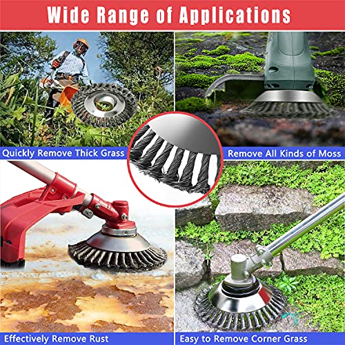 NeJesZoe 8 Inch Steel Wire Rotary Weed Brush Cutter Trimmer Head for Weed Cutter Eater, Unbreakable Wired Trimmer Blade, Weed Trimmer Eater Head with Adapter Kits for Moss Grass Rust Removal
