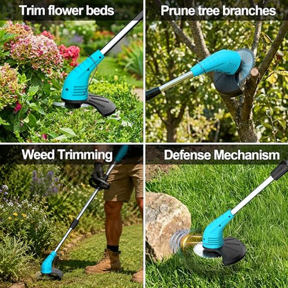 Cordless Weed Wacker, 12V Electric Grass Trimmer Edger,Blue - color: Blue