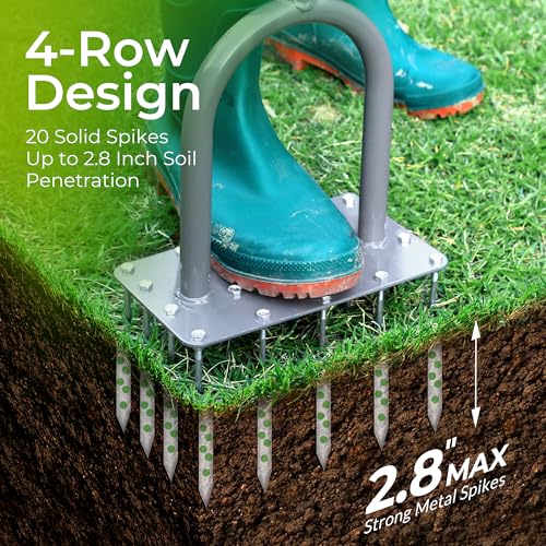 Walensee 4-Row Lawn Aerator Tool with 20 Steel Spikes for Small Yards - style: 4-Row Spikes