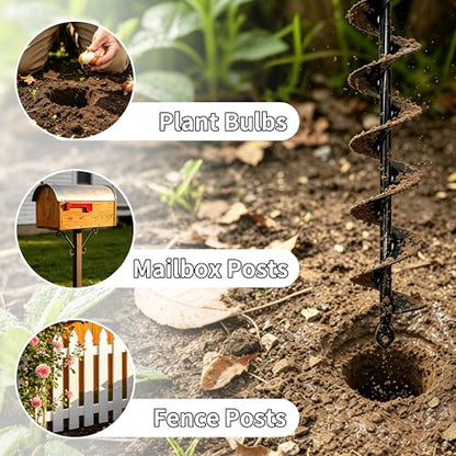 TCBWFY 2x32 Inch Auger Drill Bit for Planting - Long Handle Easy Planter Garden Auger - Bulb & Bedding Plant Augers - Post Hole Digger for 3/8”Hex Drive - size: 2"x32"