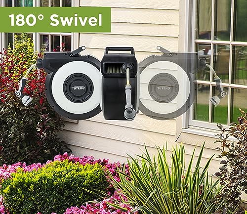 Tuyeho Heavy-Duty Automatic Retractable Garden Hose Reel 90FT Wall Mount - size: 1/2" 90FT