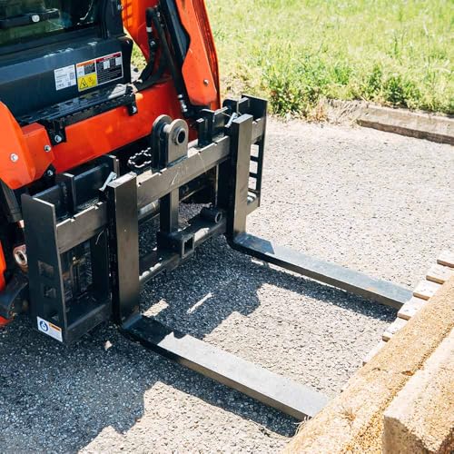 Titan Attachments Economy Series Pallet Fork Frame, 42" Fork Blades, Skid Steer Quick Tach Connection, Rated 4000 LB, Conus 2 Hay Spear Sleeves and 2" Receiver Hitch Included - style: 42" Forks