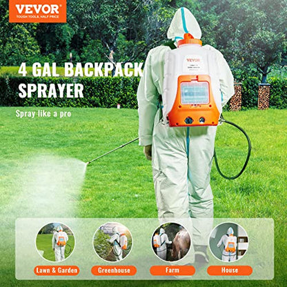VEVOR Battery Powered Backpack Sprayer, 0-90 PSI Adjustable Pressure, 4 Gallon Tank, Back Pack Sprayer with 8 Nozzles and 2 Wands, 12V 8Ah Battery, Wide Mouth Lid for Weeding, Spraying, Cleaning - size: 4 Gal