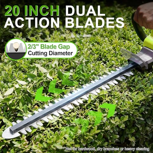 Hedge Trimmer Cordless, 20-Inch for Bushes, 2 Batteries, Lightweight Design