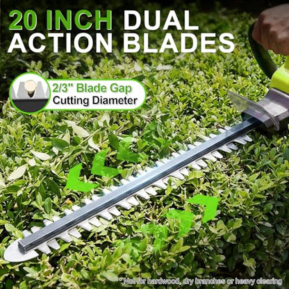 Hedge Trimmer Cordless, 20-Inch for Bushes, 2 Batteries, Lightweight Design