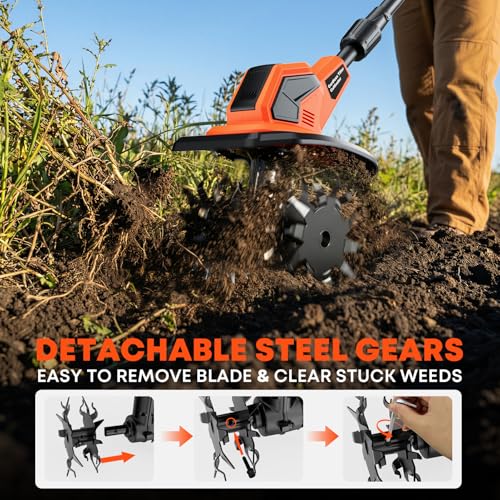 21V Cordless Tiller Cultivator, 6000mAh Battery Powered Tiller, 400RPM Electric Tiller for Gardening, 9.5" Width, 7" Depth for Soil Preparation, Lightweight Garden Rototiller for Lawn/Soil Cultivation
