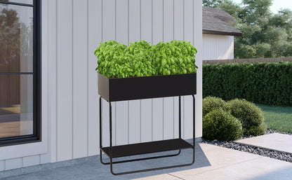 Mofesun Metal Raised Garden Bed, 23.6W x 9.8D x 25.6H inches, with Storage Shelf, Powder Coated Planter Box, Floor Standing, Indoor and Outdoor