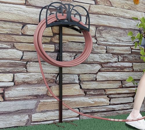 Upgraded Garden Hose Holder Stand with 4 Spikes - Heavy Duty Metal Water Hose Reel, Hose Organizer, Holds 150ft Hose for Outside Yard Lawn, Black