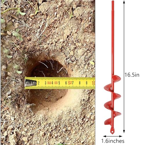 TCBWFY Auger Drill Bit for Planting 1.6x16.5inch Extended Length Garden Auger Spiral Drill Bit for Planting Bulbs Flowers,Post Hole Digger for 3/8”Hex Drill - size: 1.6"x16.5"-Red