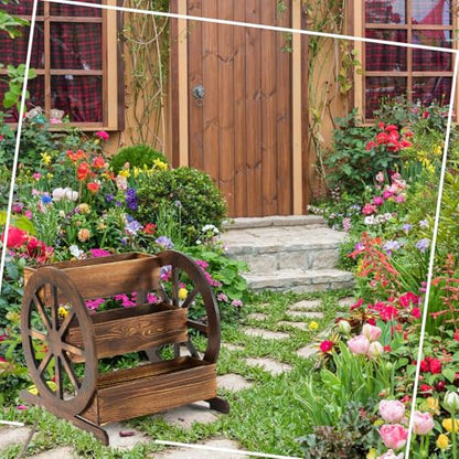 Beeveer 3 Tier Wooden Wagon Planter Box 24" x 24.5" x 22.5" Garden Planter for Outside Wood Planter Box with Drainage Holes Decorative Planters for Patio Garden Balcony Vegetables Flowers Herbs - style: Classic Brown