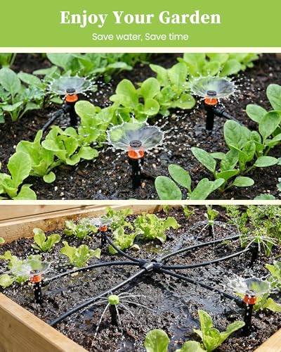 RAINPOINT Drip Irrigation System, Quick-Connect Garden Watering System Kit with Adjustable Emitters for Greenhouse, Garden Grid, Raised Bed, Potted Plant