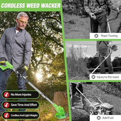Cordless Weed Wacker Eater, String Trimmer Battery Powered Lawn Trimmer - color: Black-green