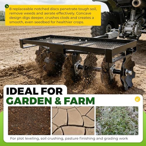 ALMULOO 4 FT Tow-Behind Notched Disc Harrow Plow Attachment for Use