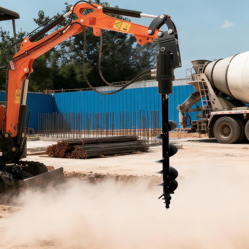 Auger Drill Rod for Mini Excavator, 8 Inch Bit, 45.5 mm Connection, Detachable Design for Effortless Swapping and Post Hole Digging