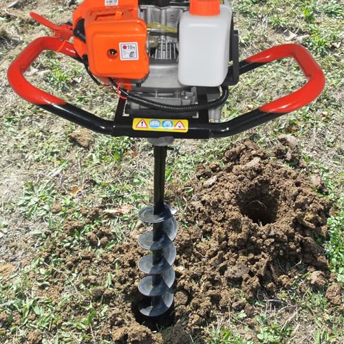 62cc 2.8HP Gas Powered Post Hole Digger, Gas Earth Auger/Ice Auger, with 3"/6"/8" Bits + Three 23-inch Extension Poles, 2-Stroke Gasoline Post Digger for Fence Garden Farm Plant.