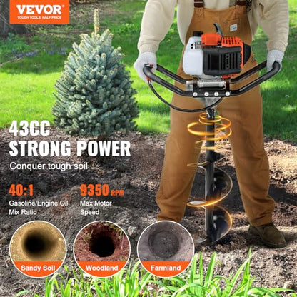 VEVOR Post Hole Digger, 43cc 1250W Auger Earth Digger, Gas-Powered (Fuel) - style: 43CC