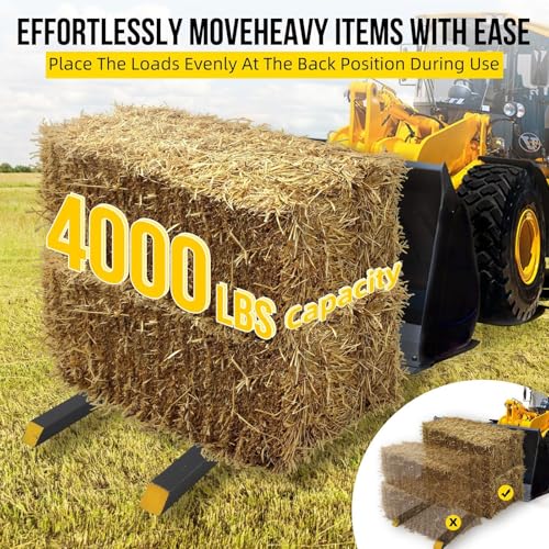 60 Inch Pallet Forks for Tractor Loader & Skid Steer – 2000 lb Capacity, Adjustable Stabilizer Bar, Quick Attach, Black & Orange – Includes Work Gloves