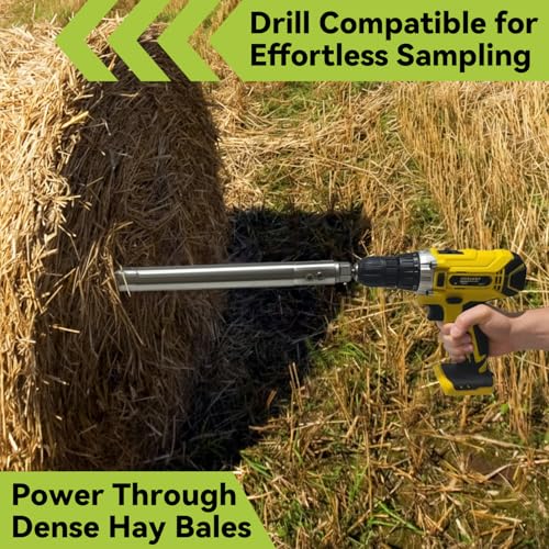 Hay Probe Sampler Electric Drill Compatible 26 Inch Stainless Steel Hay Core Sampler with Quick-Detach Design for Hay Bale Sampling (Not Include Electric Drill)