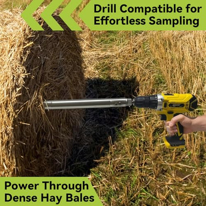 Hay Probe Sampler Electric Drill Compatible 26 Inch Stainless Steel Hay Core Sampler with Quick-Detach Design for Hay Bale Sampling (Not Include Electric Drill)