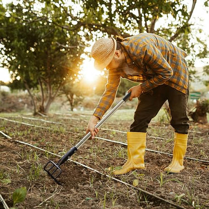 4-Tine Garden Hand Tiller Cultivator, 55" Adjustable Long Handle