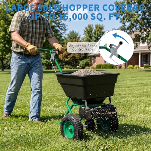 Push Lawn Spreader with 100lb Large Capacity, 12ft Broadcast Width
