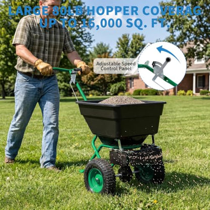 Push Lawn Spreader with 100lb Large Capacity, 12ft Broadcast Width