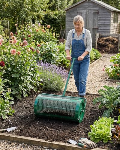 Outvita Compost Spreader, 30'' Wide, 5 Heights Adjustable, Green - color: Green, size: 30 in
